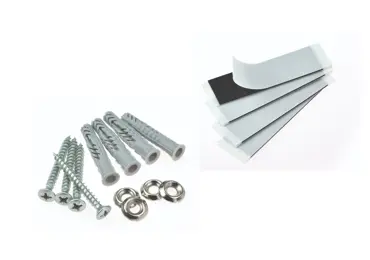 Befestigungszubehör für Sicherheitsmarkierungen an Wänden (Schrauben | selbstklebende Unterlagen)